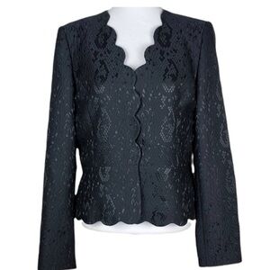 Albert Nipon Black Snake Print Scalloped jacket blazer size 4
